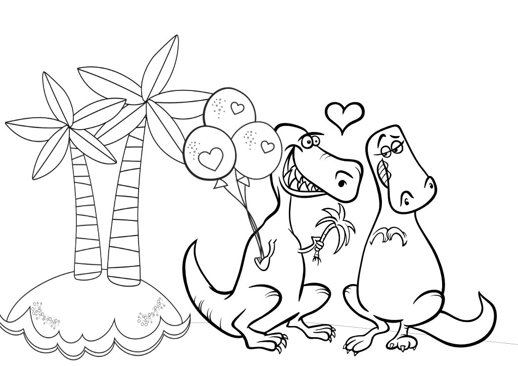 Coloring book dinosaurs celebrate valentines day